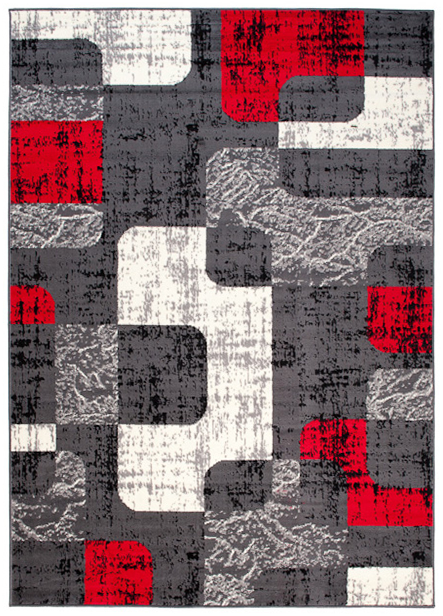 Area Rug Dream Grey White Red Geometric Shapes