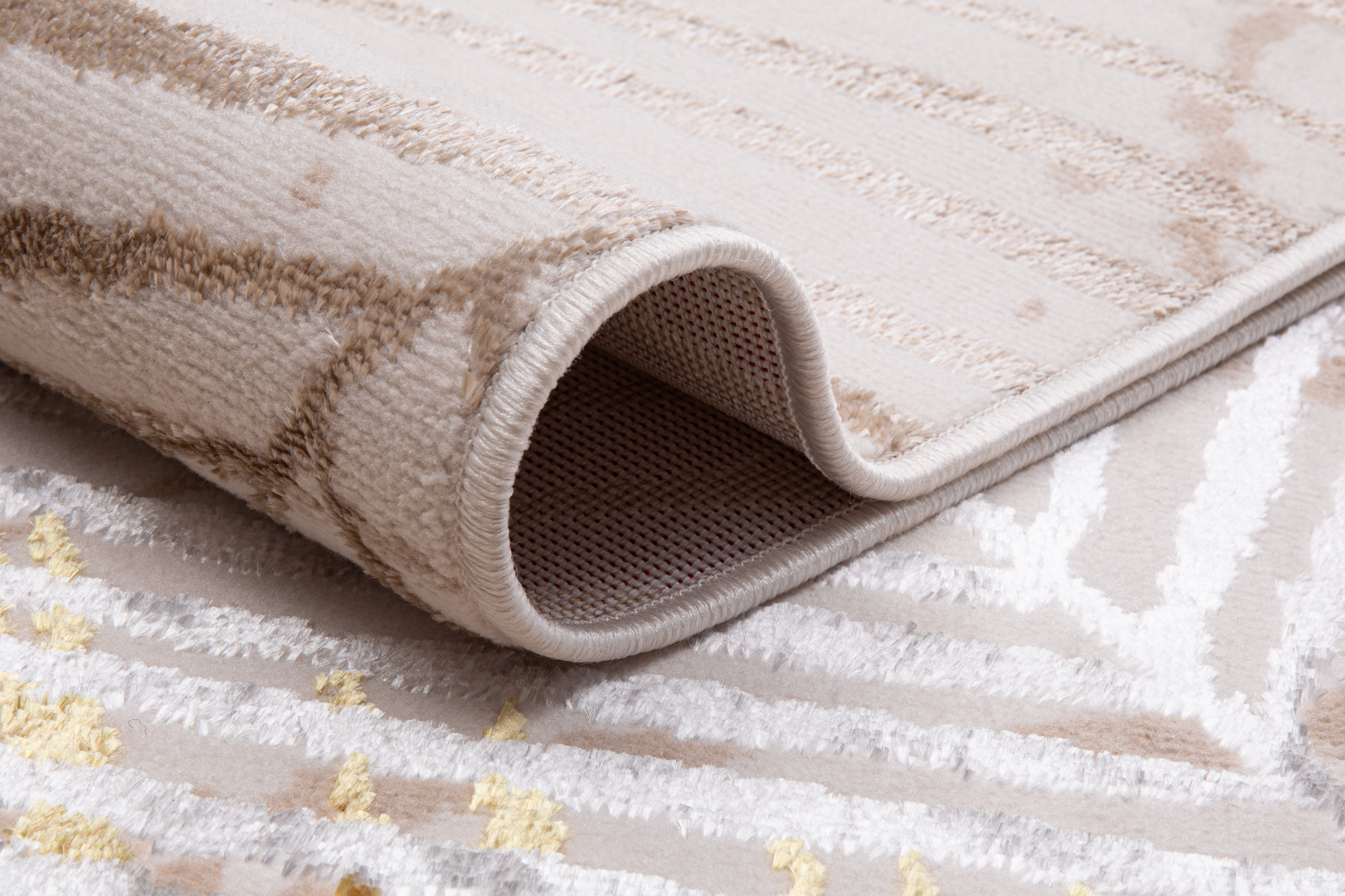 Area Rug Crystal Green Gold Cream Leaves 3D Effect