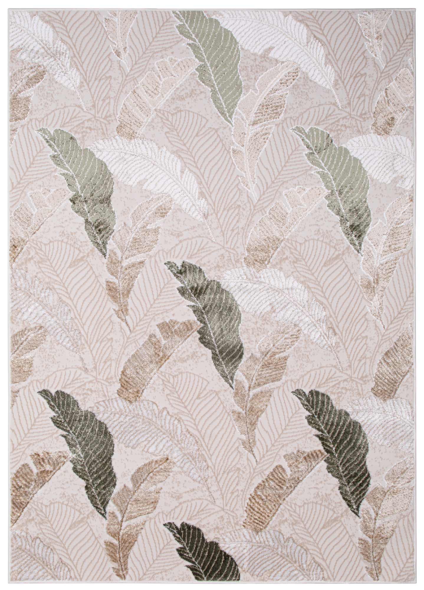 Area Rug Crystal Green Brown Beige Leaves 3D Effect