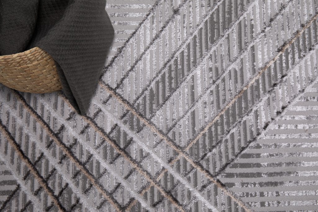 Area Rug Crystal Light Grey Beige Geometric 3D Effect