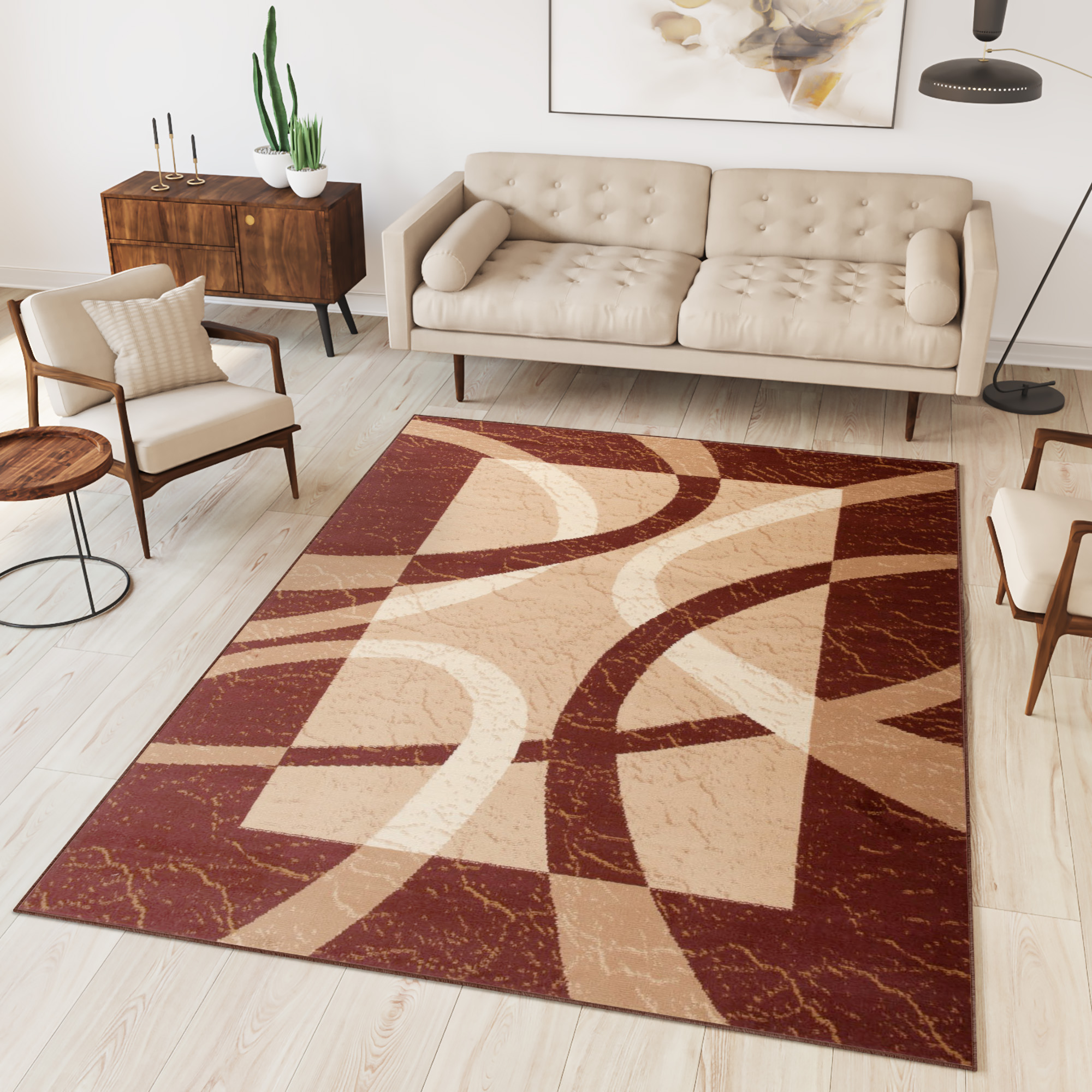Area Rug Dream Brown Beige Frame Lines