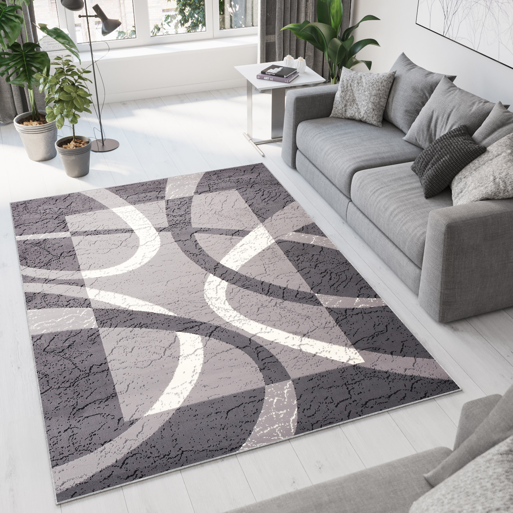Area Rug Dream Grey White Frame Circles