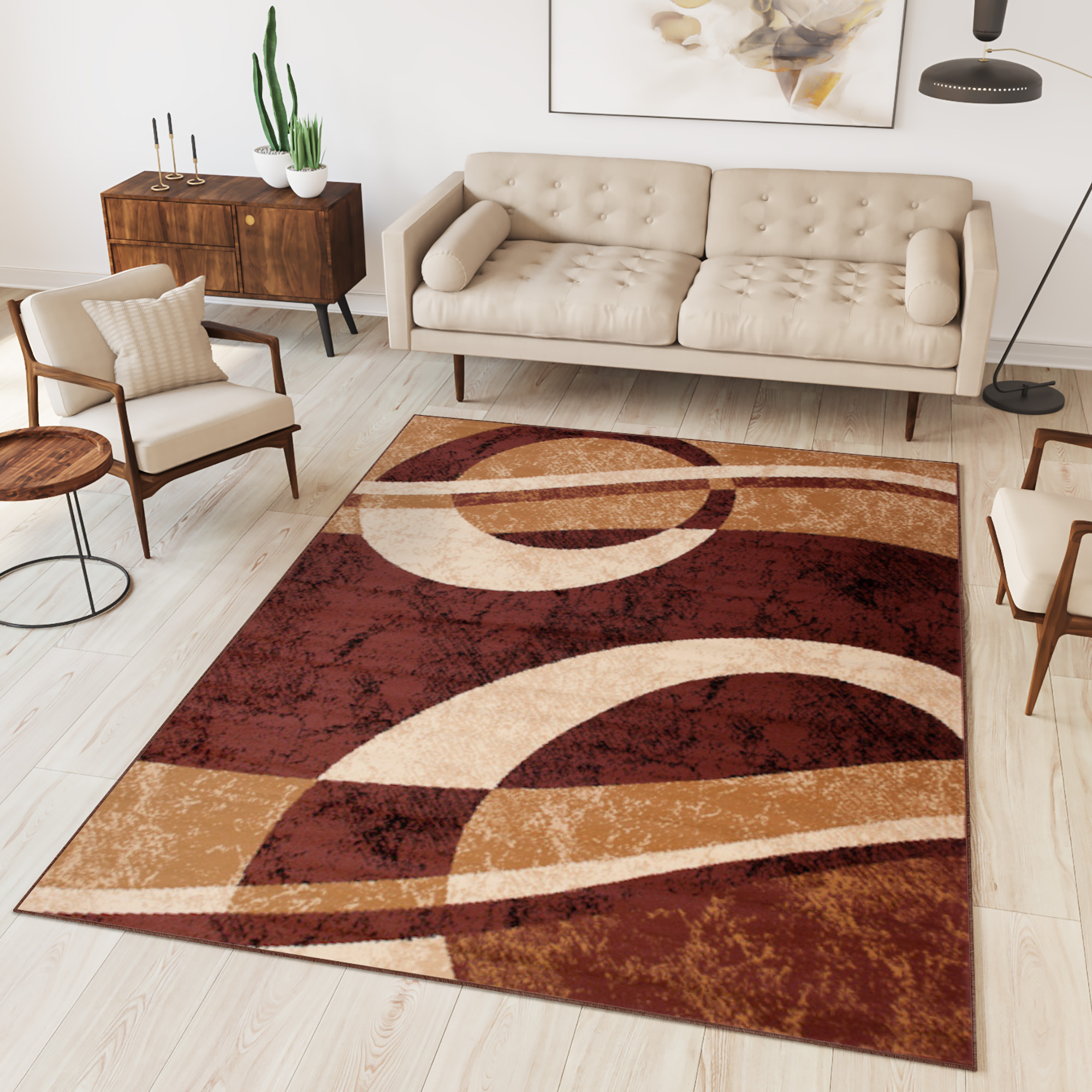 Area Rug Dream Geometric Brown Beige Circles