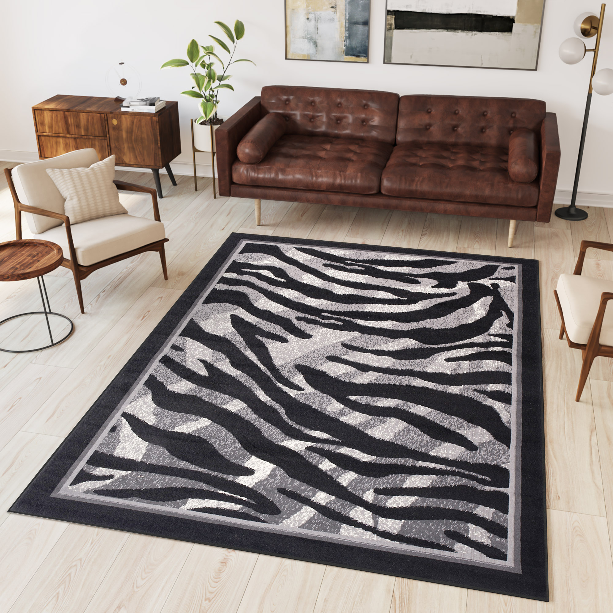 Area Rug Dream Modern Grey Black Animal Print