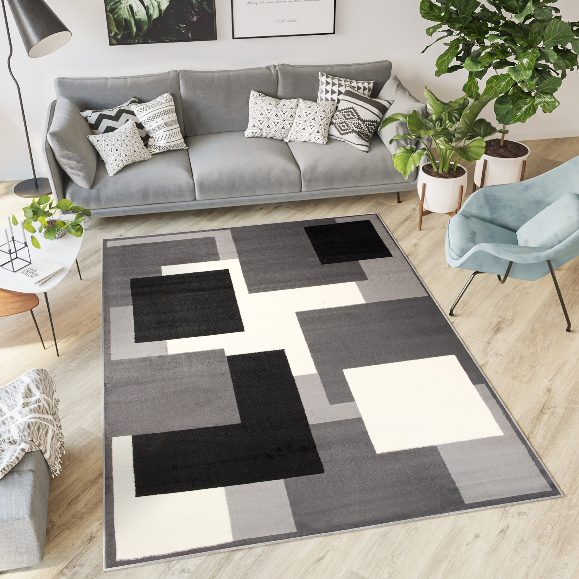 Area Rug Dream Geometric Square Dark Grey