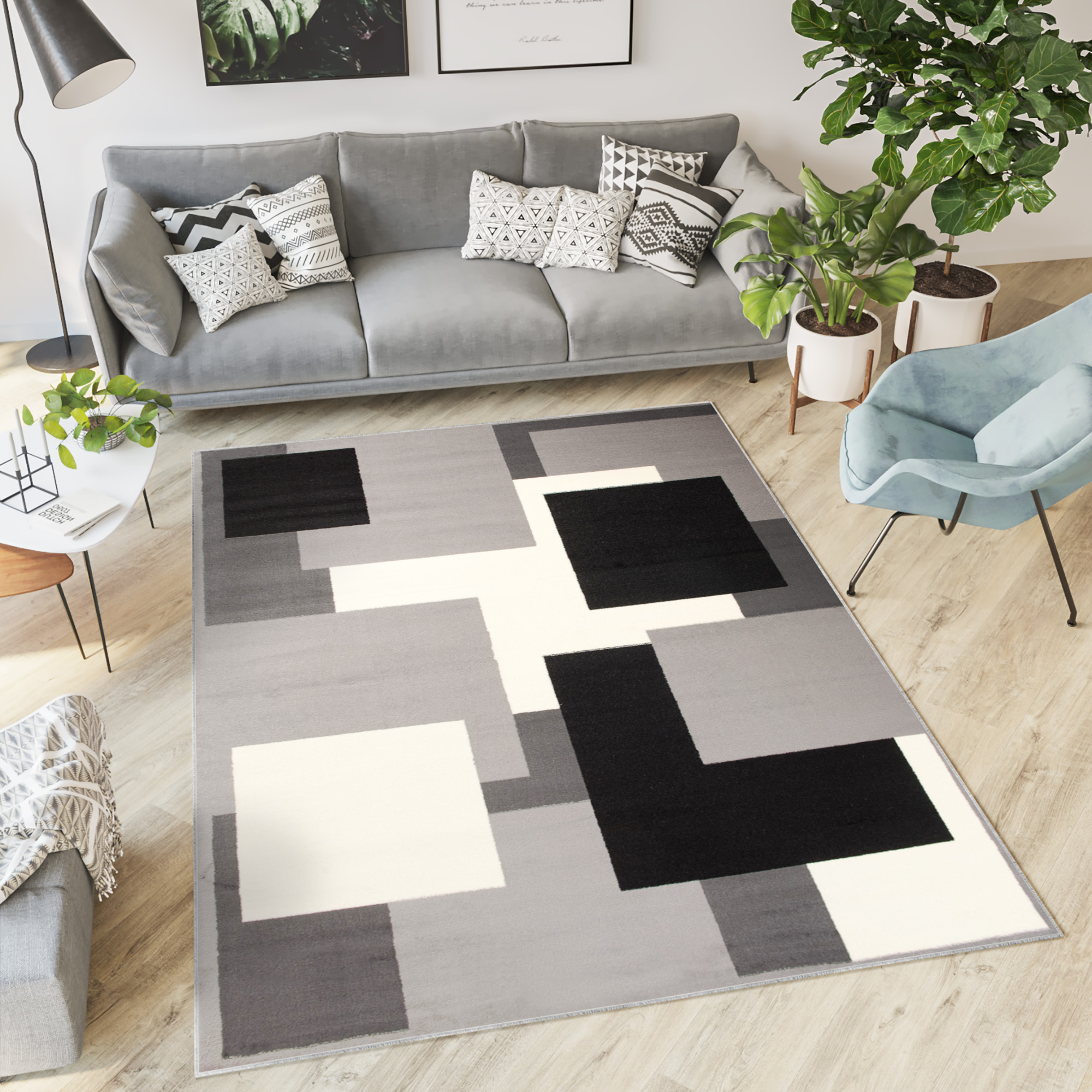 Area Rug Dream Geometric Square Light Grey