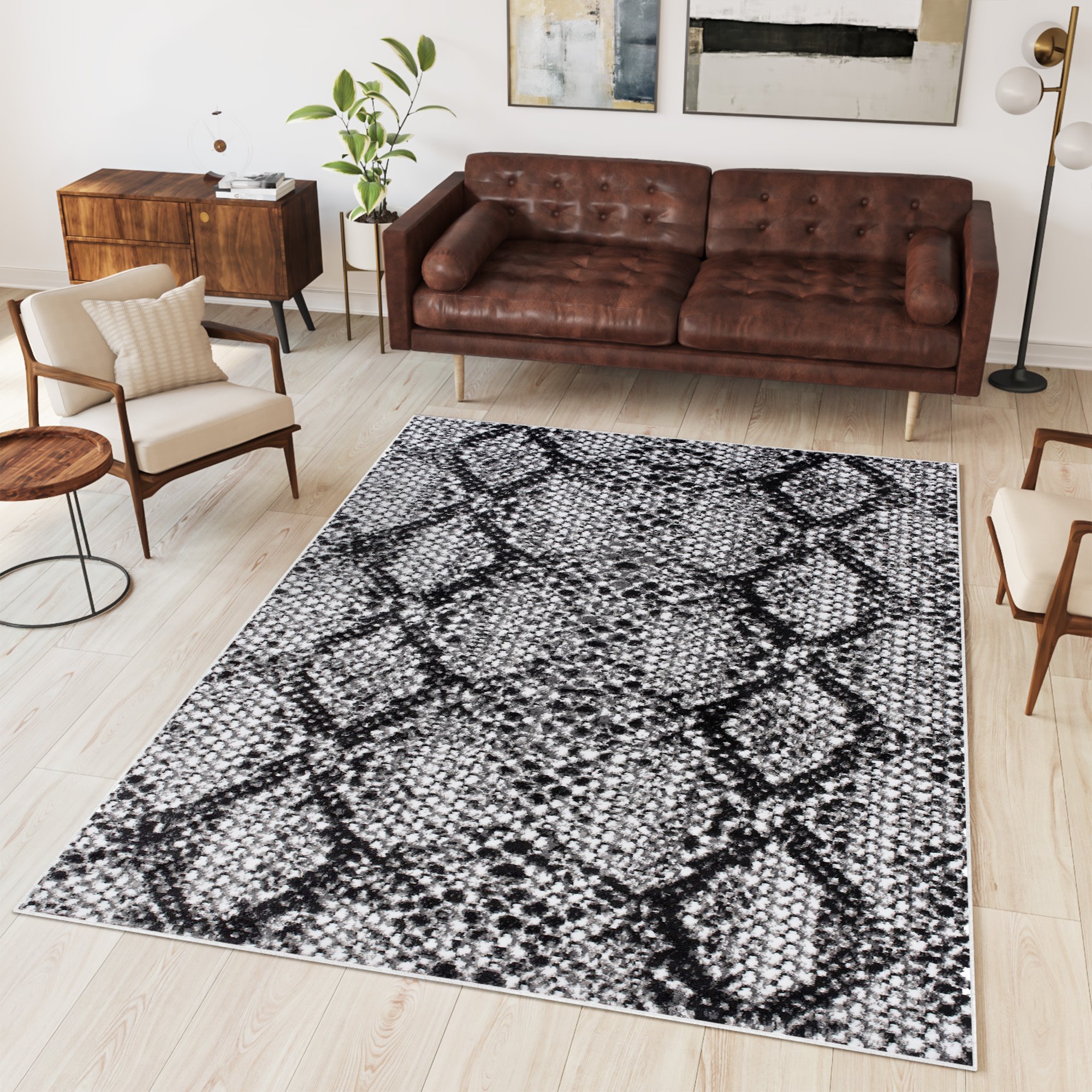 Area Rug Dream Grey Snake Animal Print