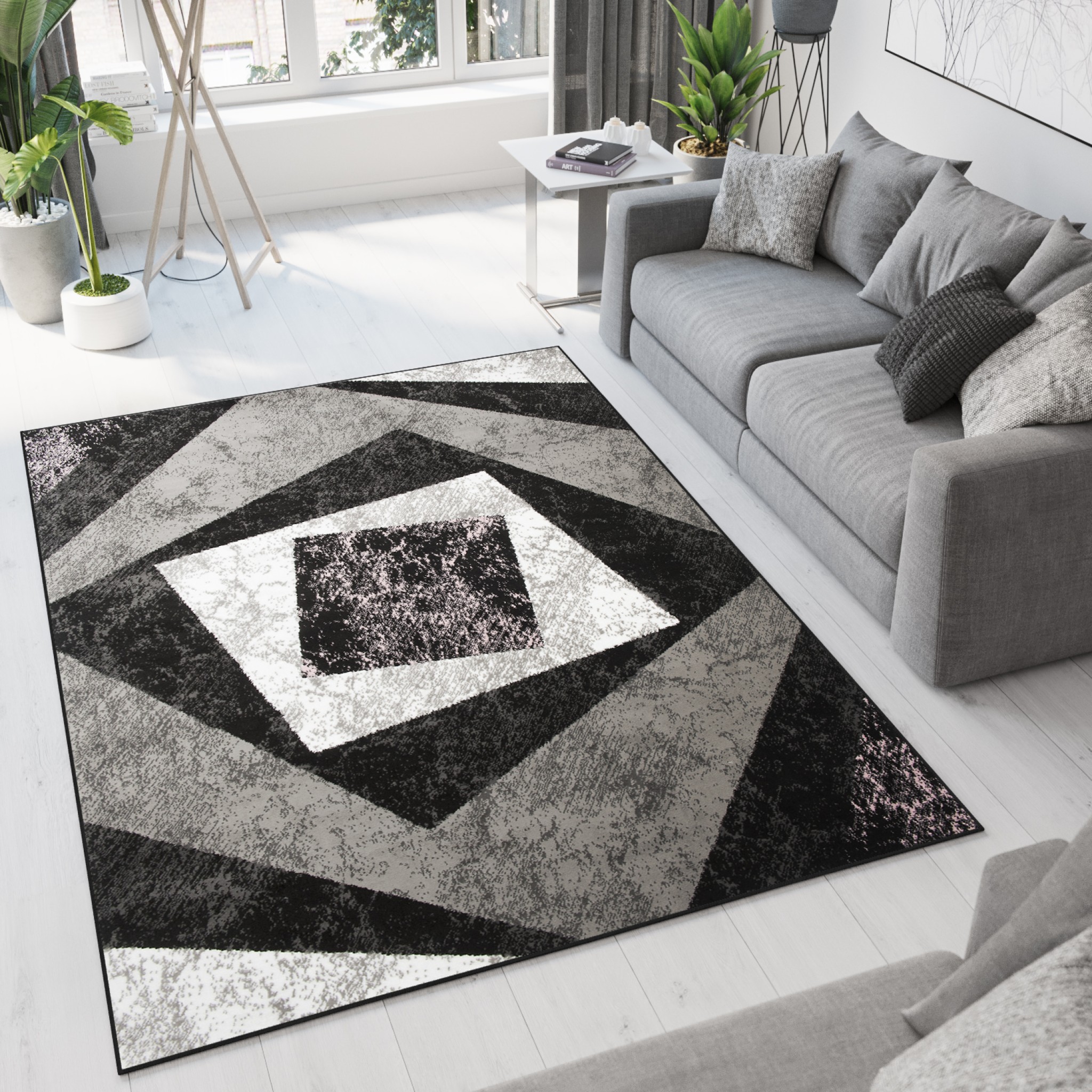 Area Rug Dream Geometric Grey Pink Squares