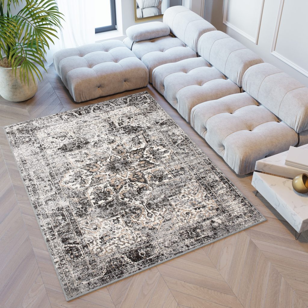 Area Rug Valley Dark Grey Beige Anthracite Vintage