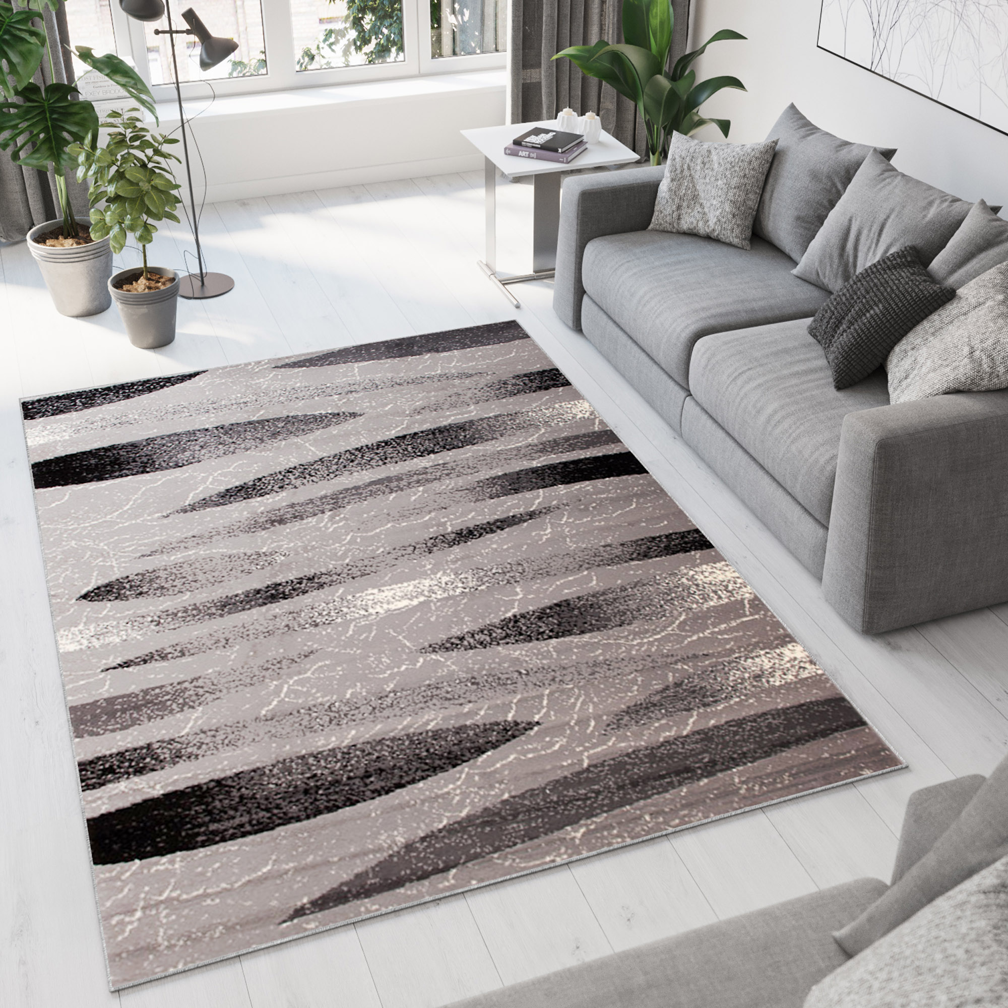 Area Rug Dream Modern Grey Black Lines