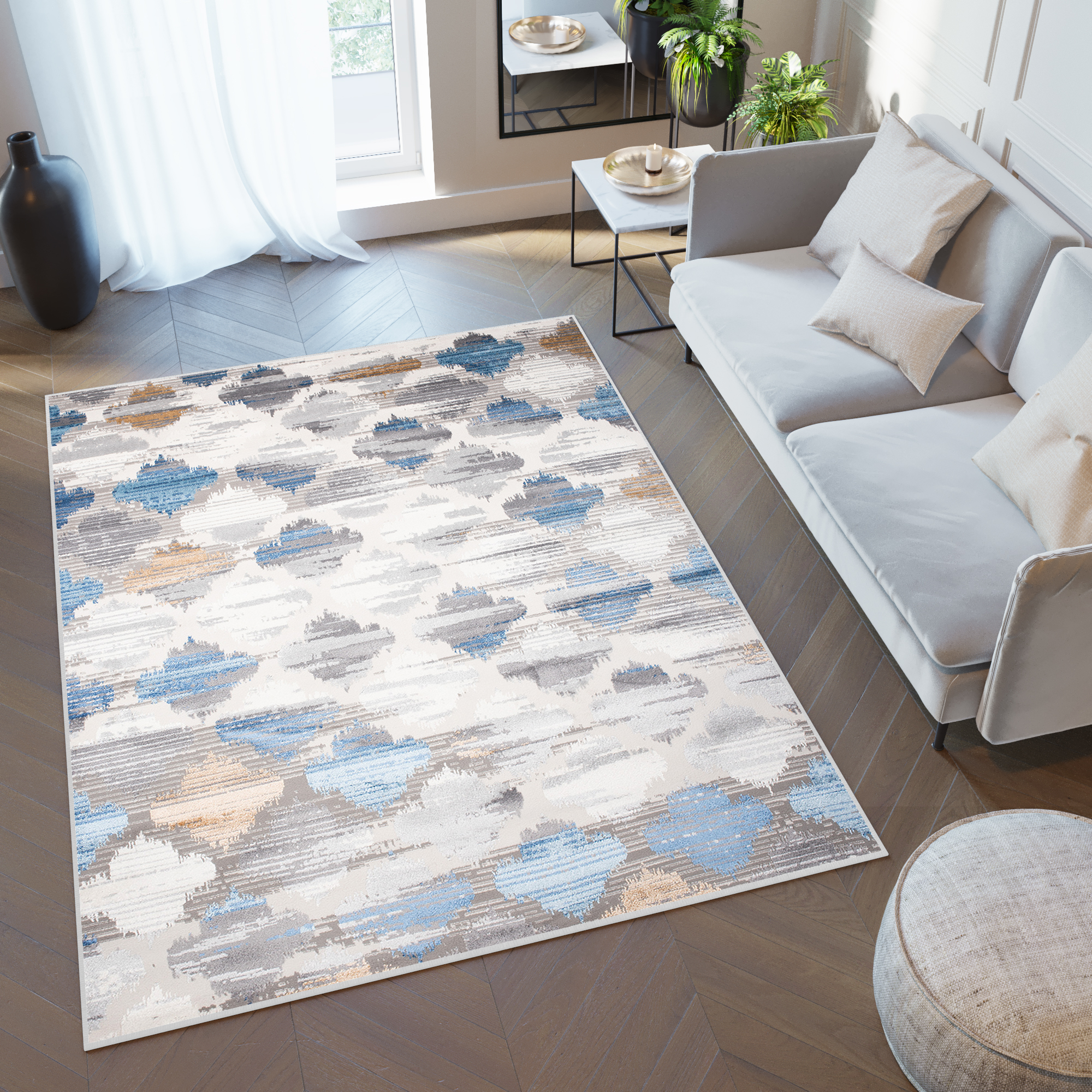 Area Rug Valley White Grey Blue Vintage Moroccan