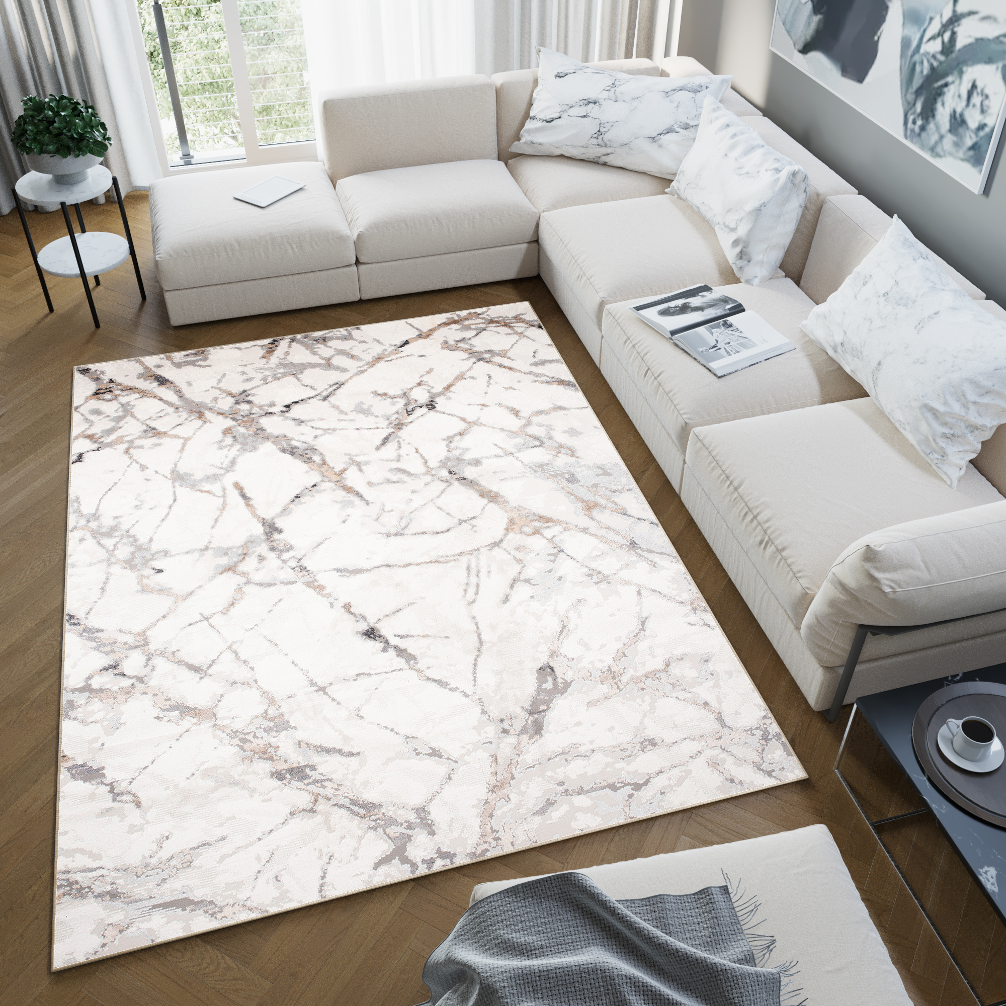 Area Rug Valley White Grey Mink Modern Abstract