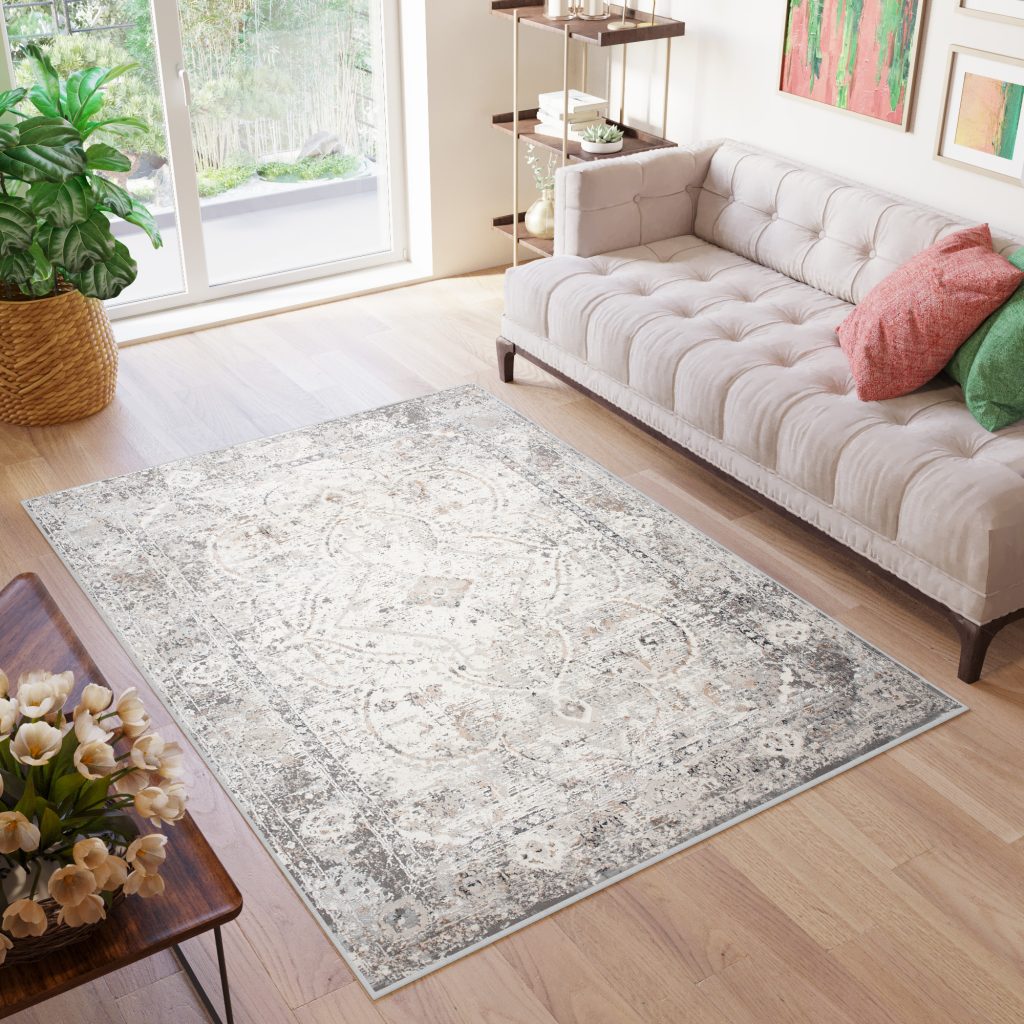 Area Rug Valley Grey Mink Vintage Frame Ornamental