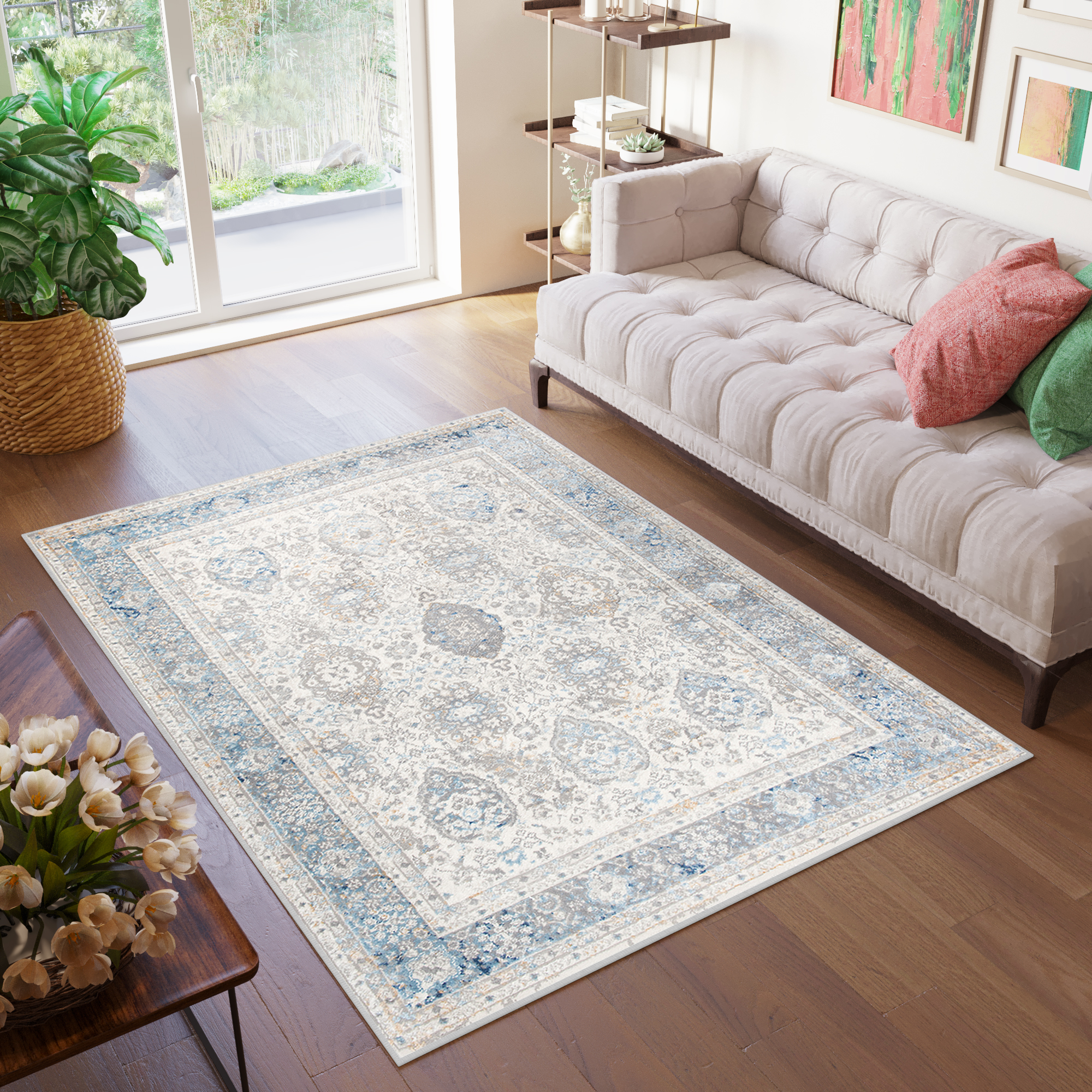 Area Rug Valley Vintage Blue Frame Ornamental