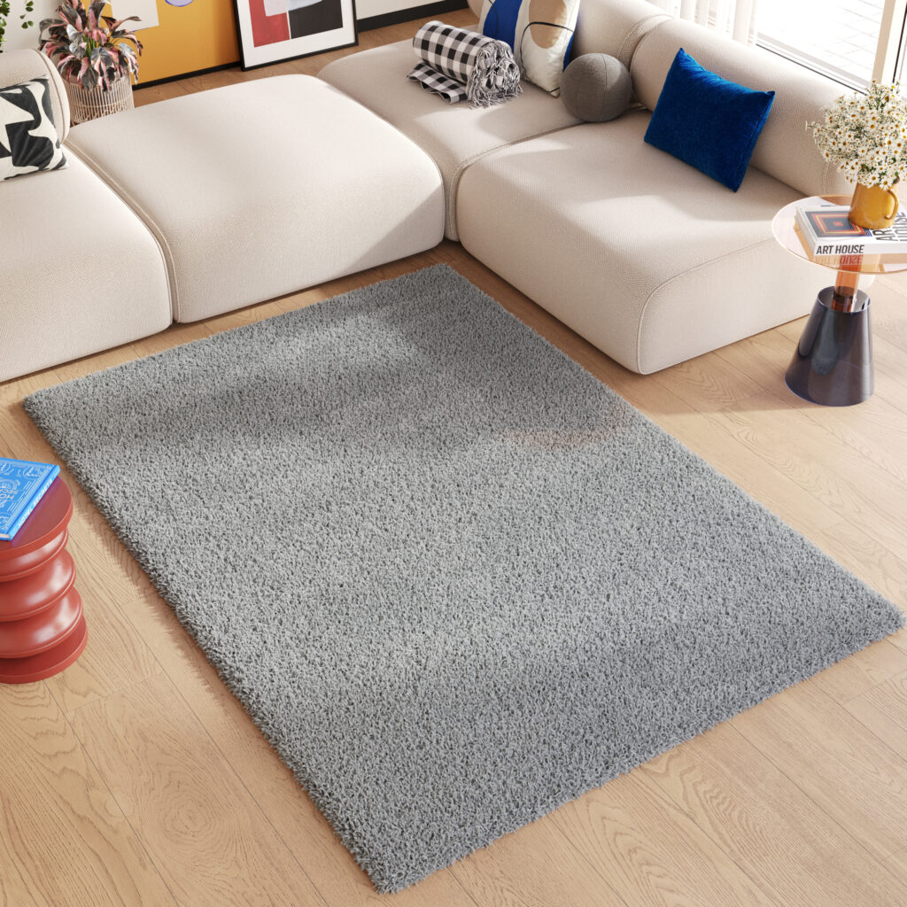 Area Rug Essence Shaggy Plain Light Grey