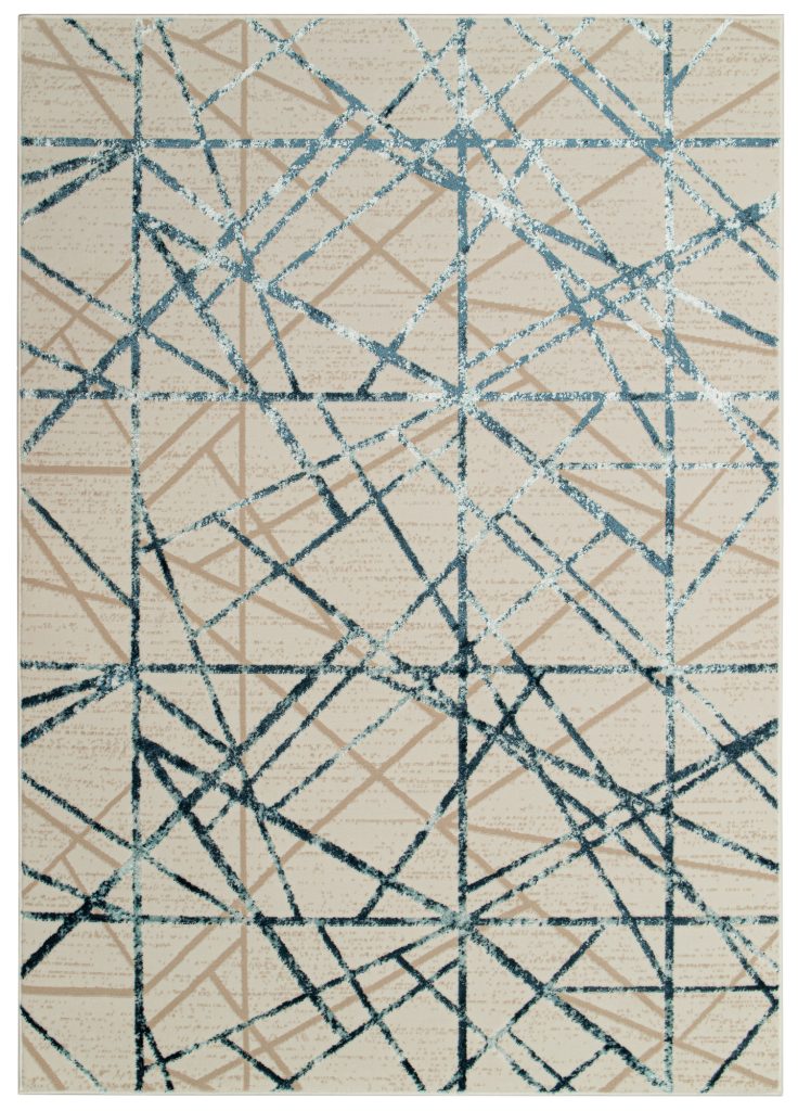 Area Rug Crystal Blue Beige Abstract Lines 3D Effect