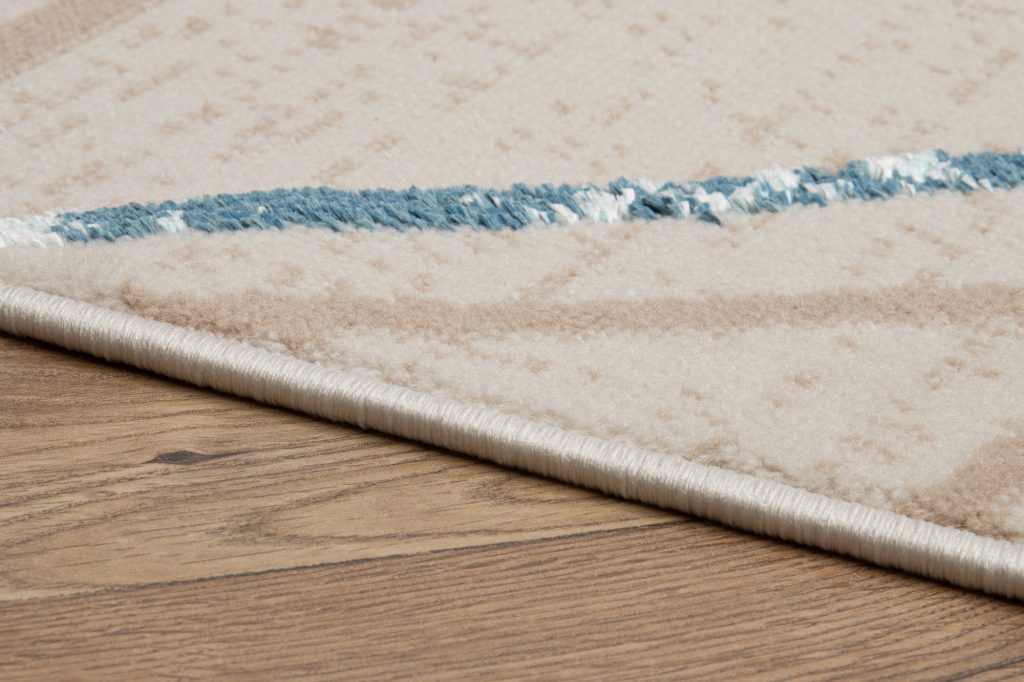 Area Rug Crystal Blue Beige Abstract Lines 3D Effect