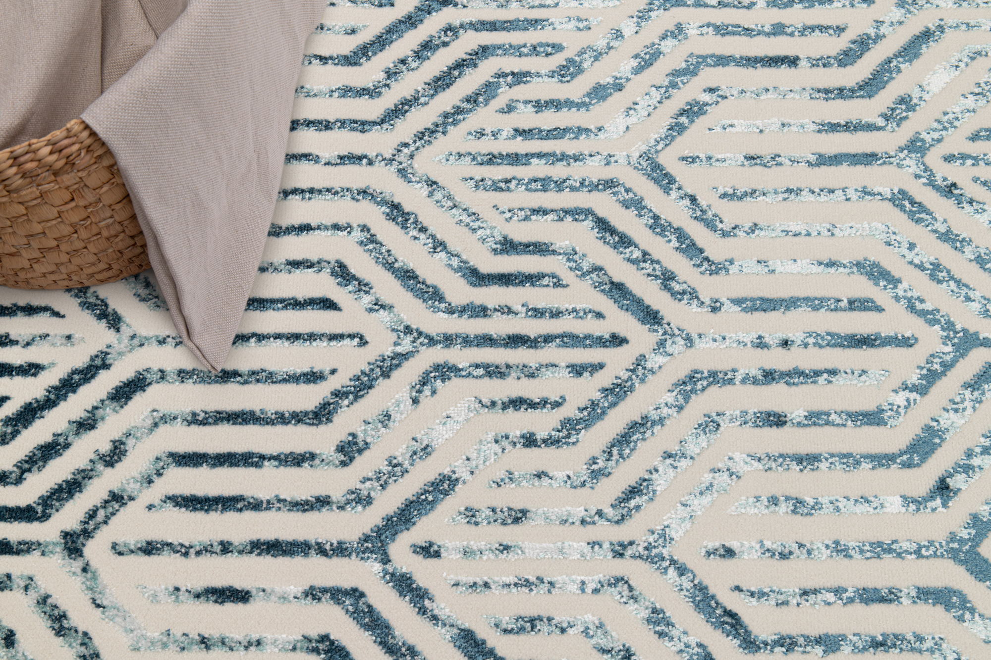 Area Rug Crystal Blue White Lines 3D Effect