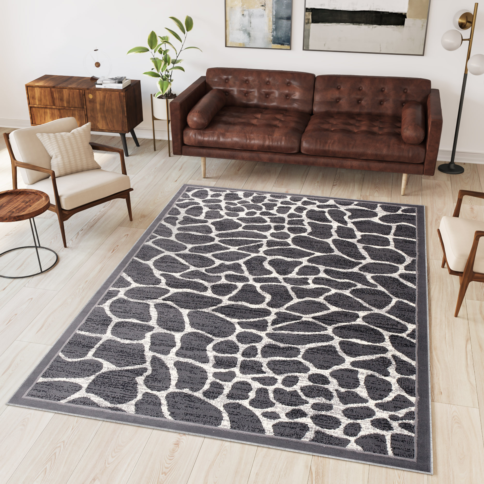 Area Rug Dream Animal Print Dark Grey Snake