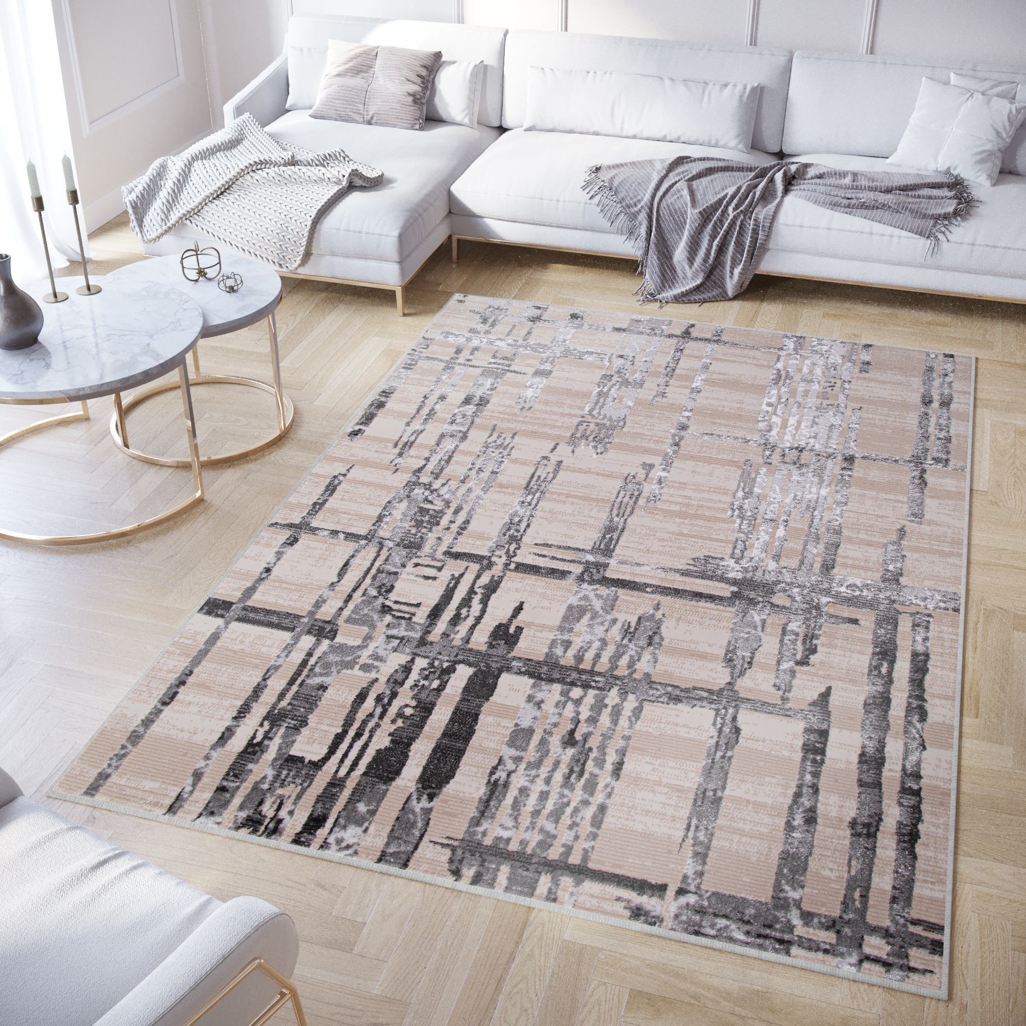 Area Rug Crystal Light Grey Stripes Abstract 3D Effect