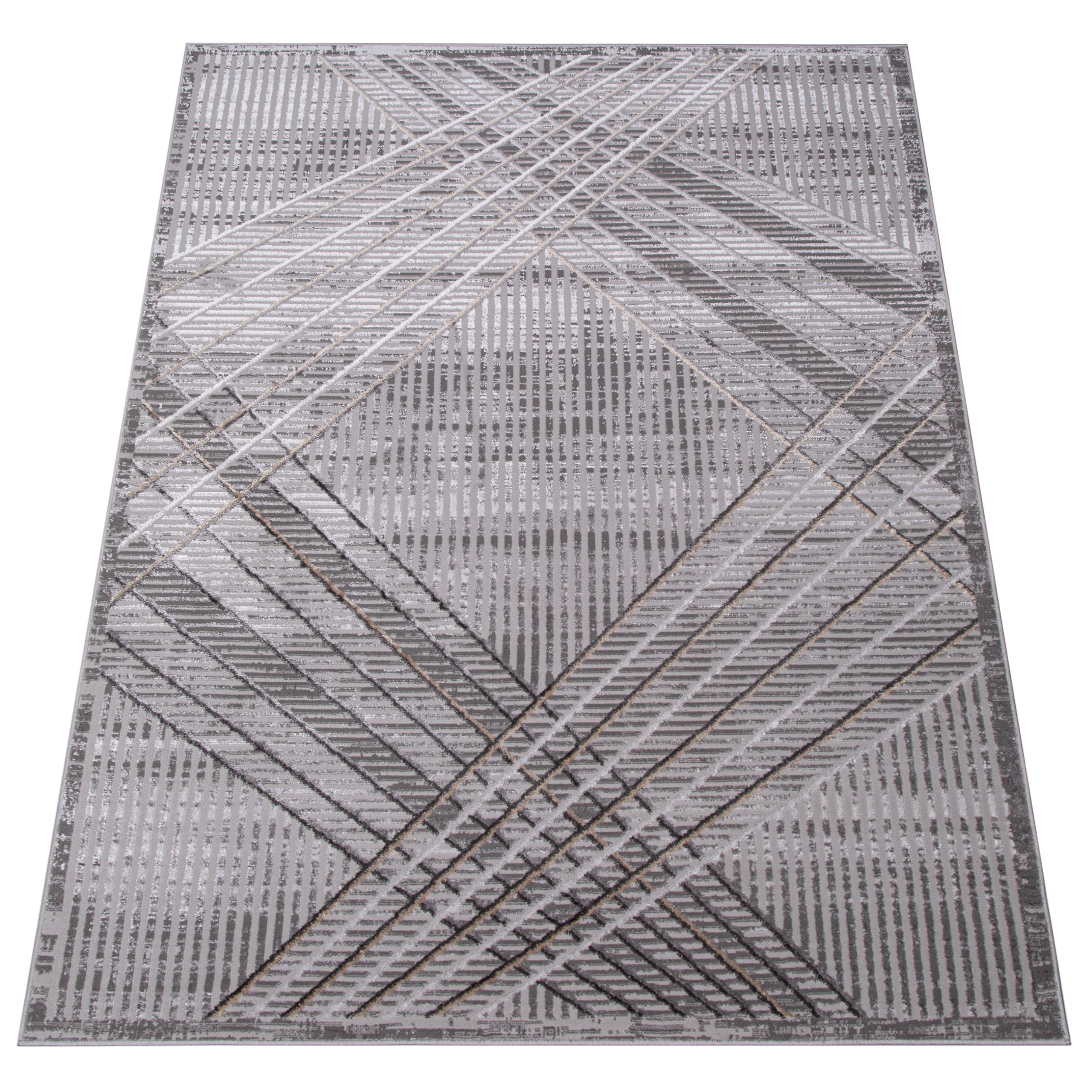 Area Rug Crystal Light Grey Beige Geometric 3D Effect