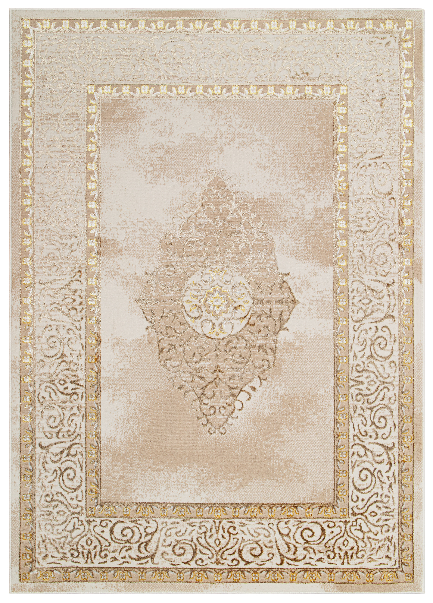 Area Rug Ares Gold Brown Beige Rosette