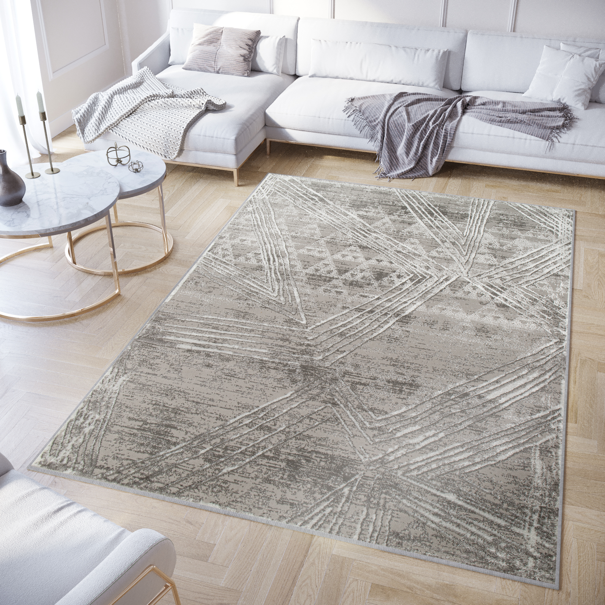 Area Rug Crystal Light Grey Flecked Lines 3D Effect