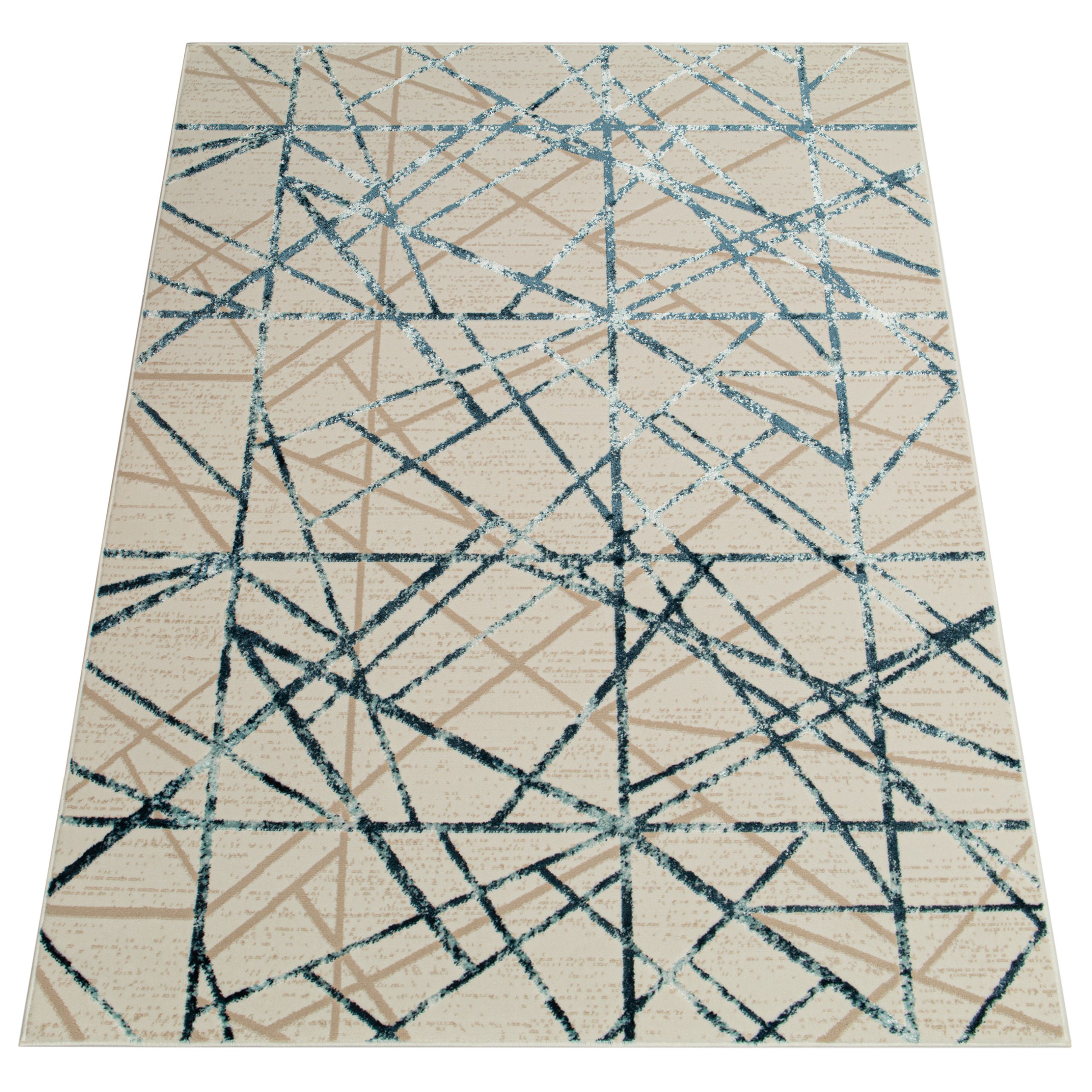 Area Rug Crystal Blue Beige Abstract Lines 3D Effect