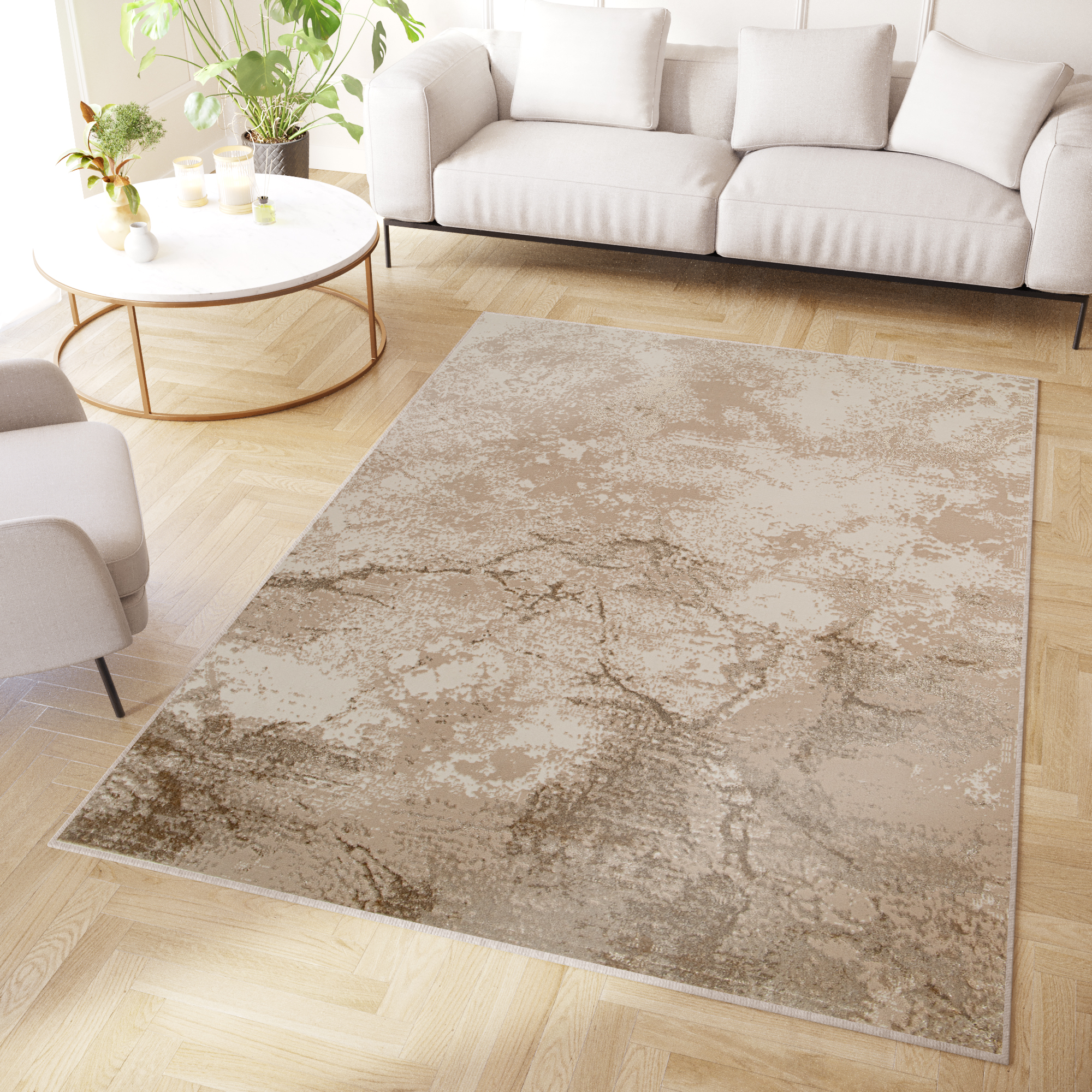 Area Rug Crystal Brown Beige Marble 3D Effect