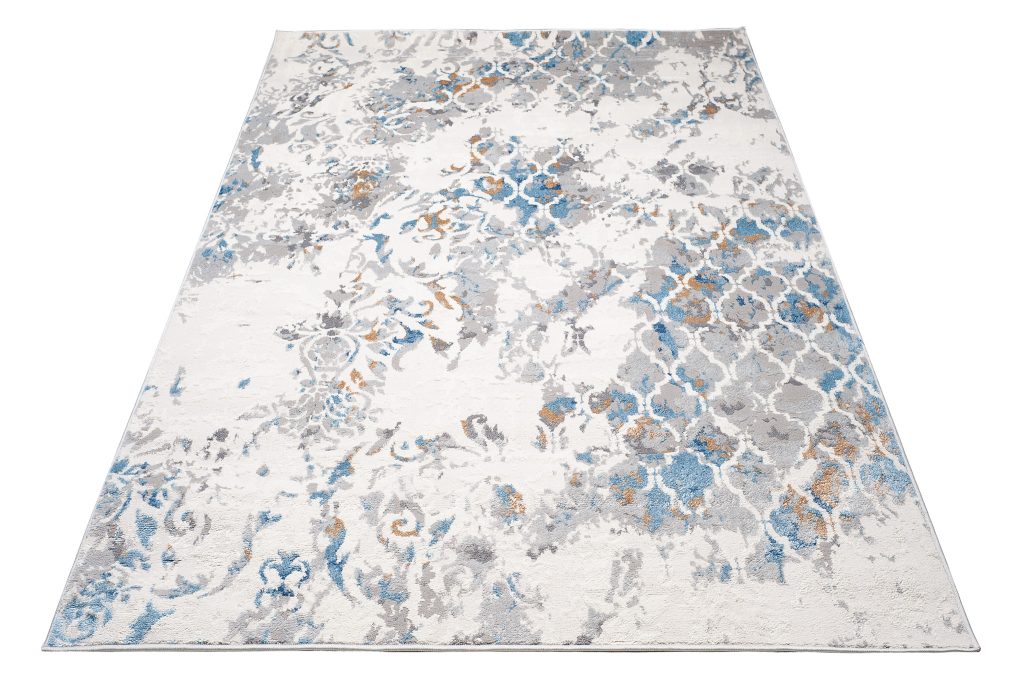 Area Rug Valley Grey White Blue Vintage Flecked Trellis