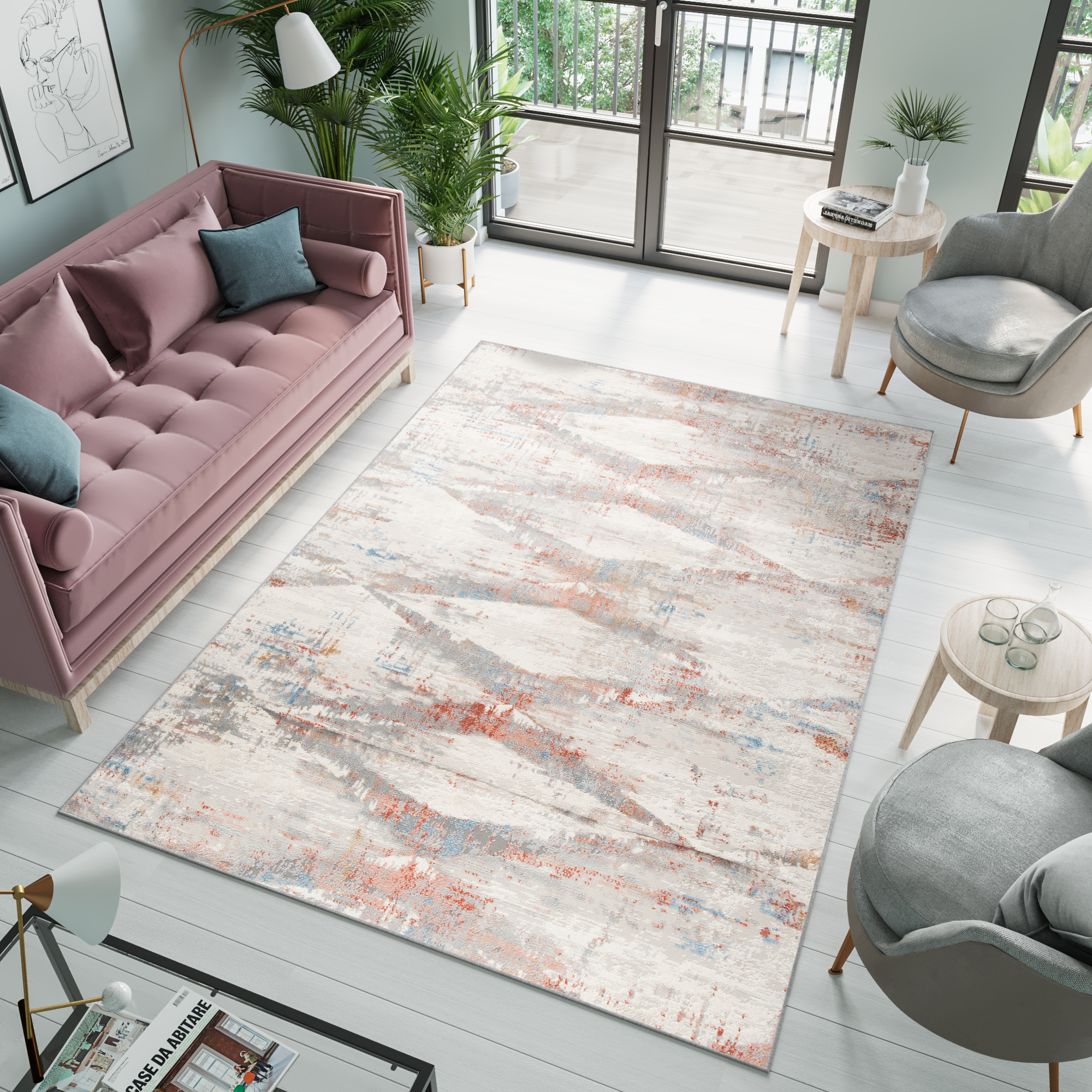 Area Rug Valley Grey Salmon Blue Diamond Flecked