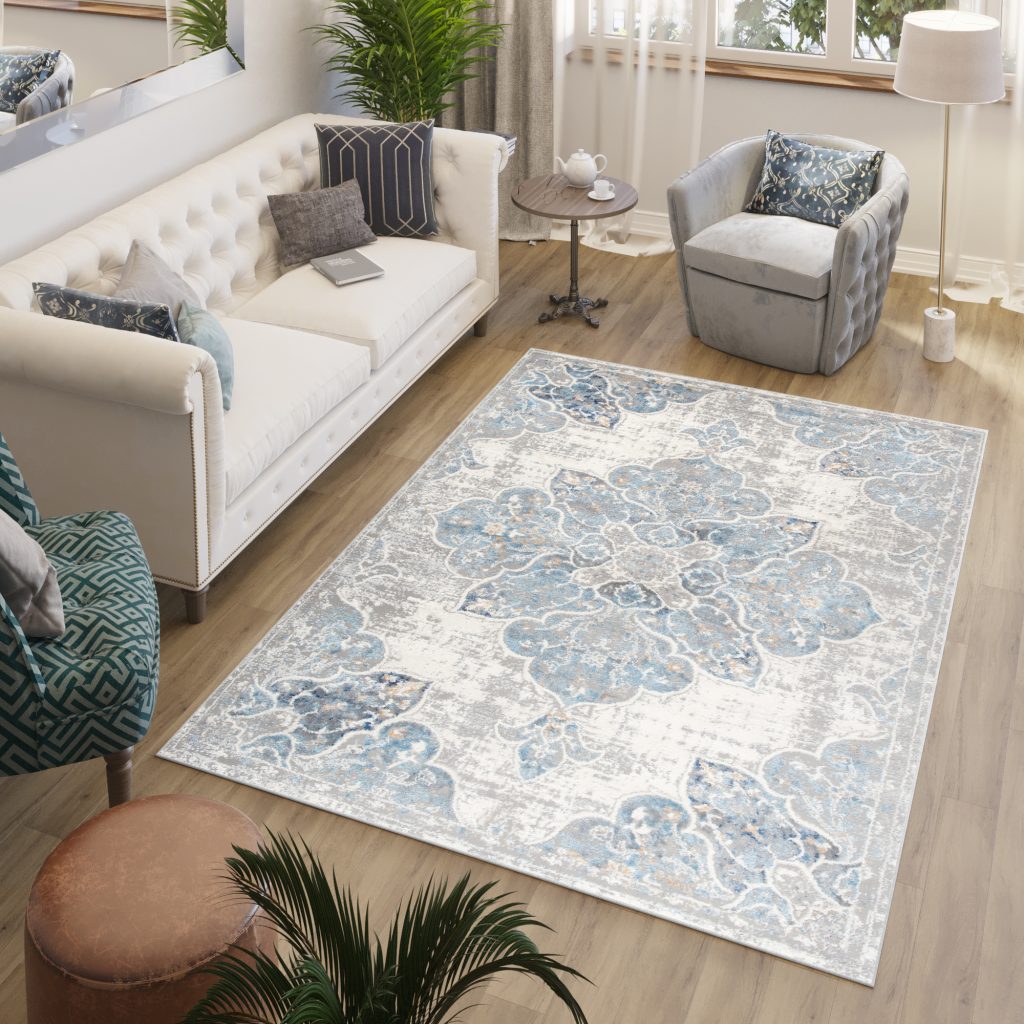 Area Rug Valley Grey Blue Vintage Floral Ornamental
