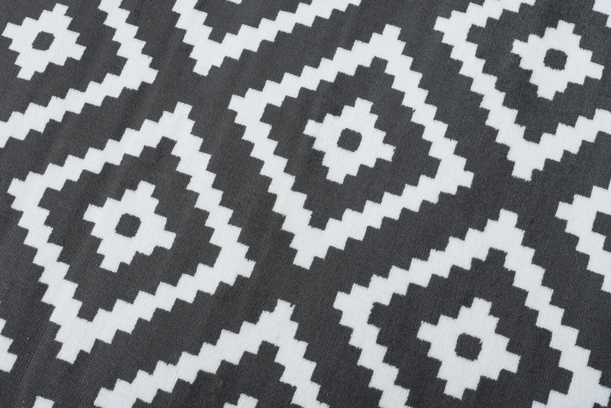 Area Rug Luxury Short Pile Diamond Dark Grey White