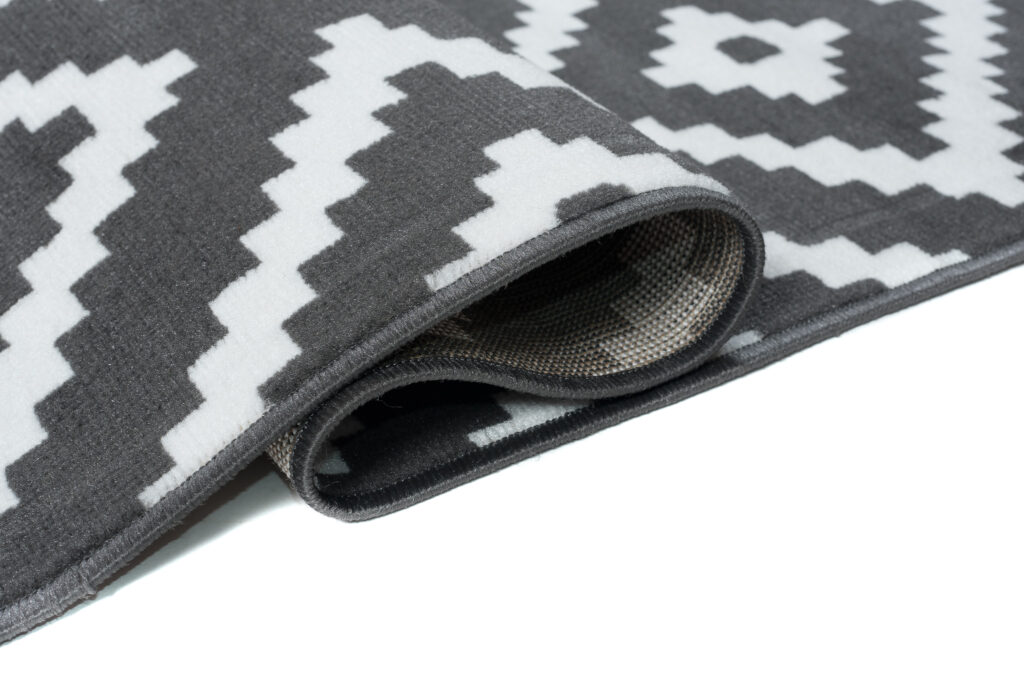Area Rug Luxury Short Pile Diamond Dark Grey White