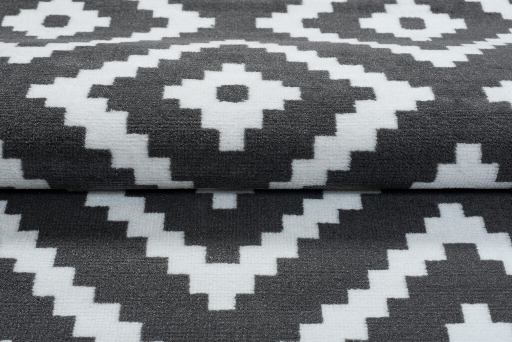 Area Rug Luxury Short Pile Diamond Dark Grey White