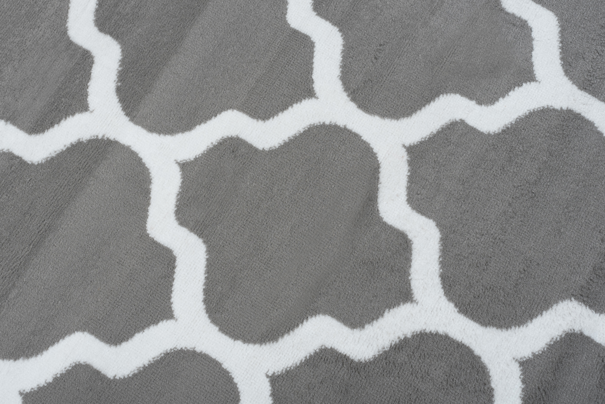 Area Rug Luxury Short Pile Trellis Moroccan Grey White