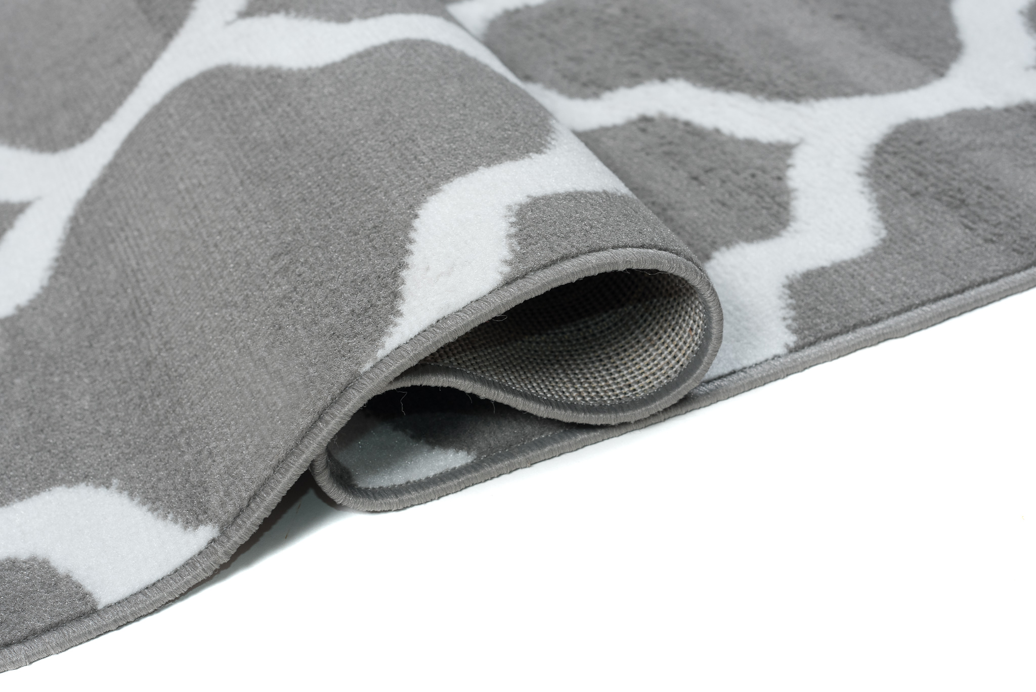 Area Rug Luxury Short Pile Trellis Moroccan Grey White