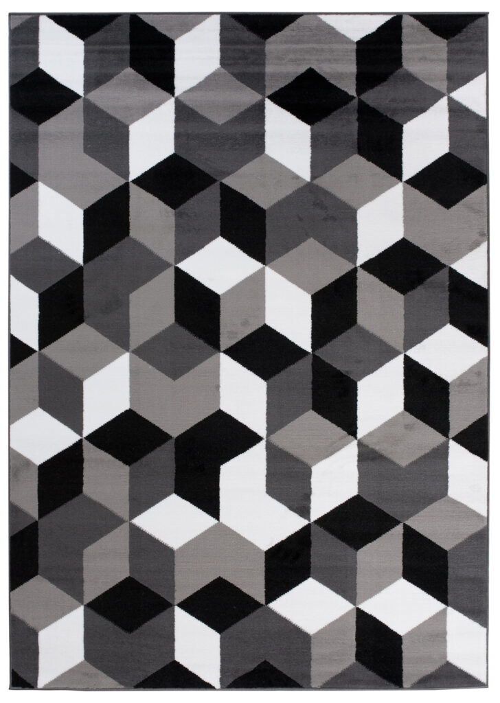 Area Rug Maya Geometric Black Grey White Durable Carpet