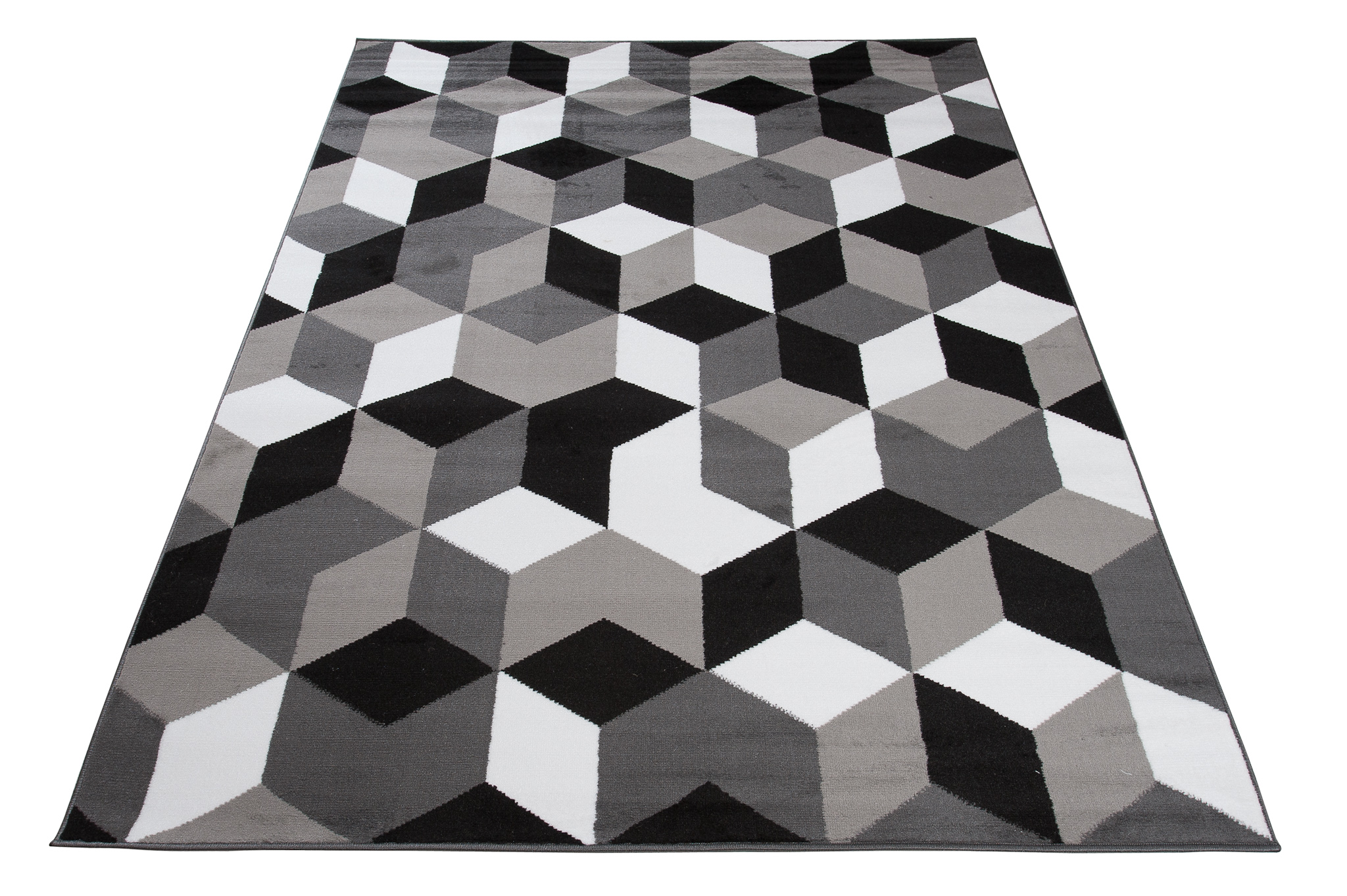 Area Rug Maya Geometric Black Grey White Durable Carpet