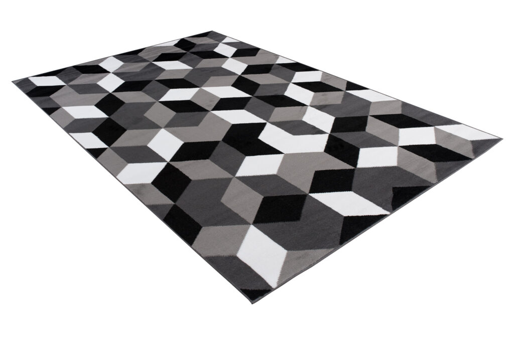Area Rug Maya Geometric Black Grey White Durable Carpet