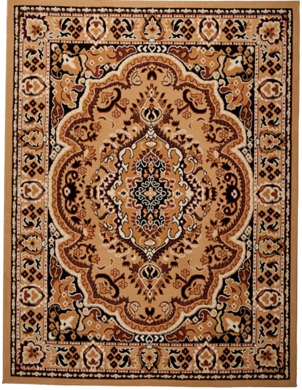 Area Rug Atlas Traditional Medallion Short Pile Brown Beige