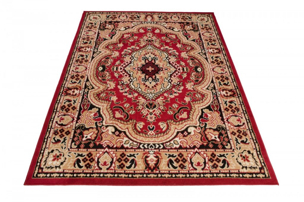 Area Rug Atlas Traditional Short Pile Medallion Beige Burgundy