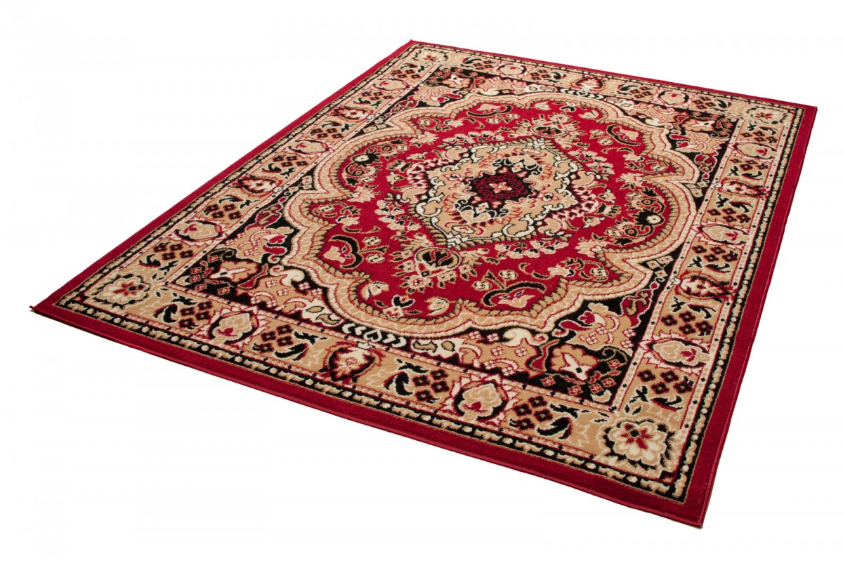 Area Rug Atlas Traditional Short Pile Medallion Beige Burgundy