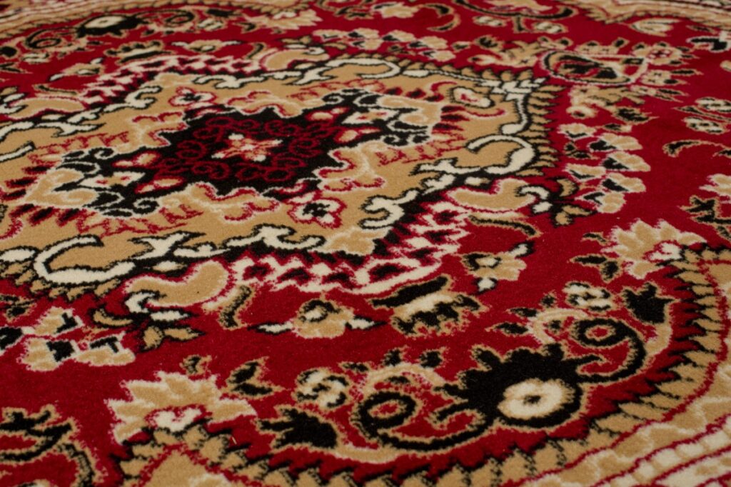 Area Rug Atlas Traditional Short Pile Medallion Beige Burgundy