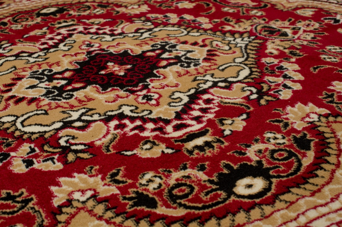 Area Rug Atlas Traditional Short Pile Medallion Beige Burgundy