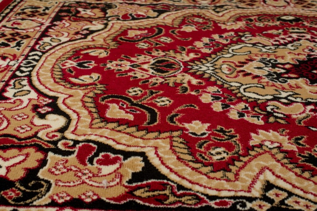 Area Rug Atlas Traditional Short Pile Medallion Beige Burgundy