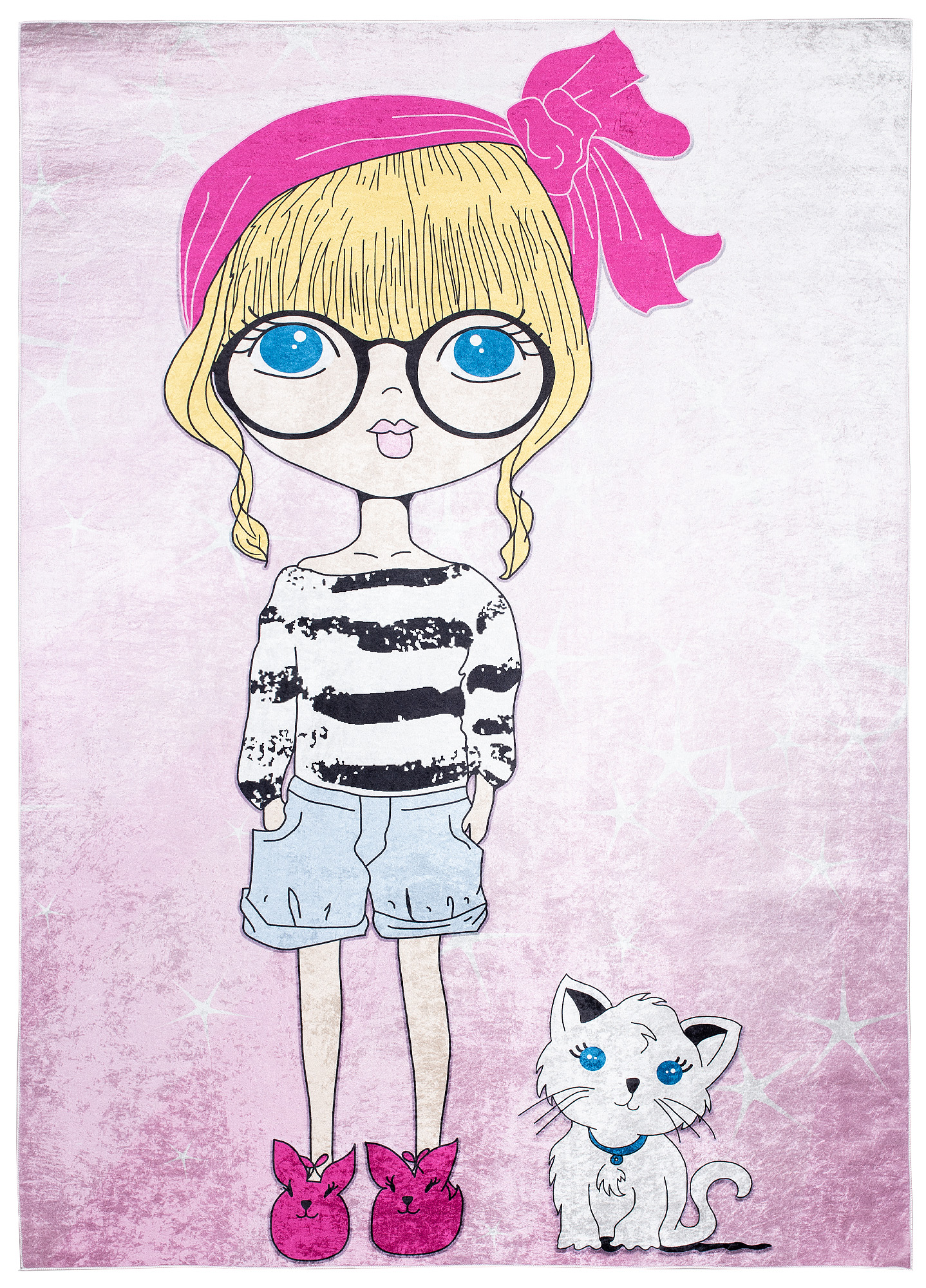 Area Rug Emma Children Pink Girl Cat Anti-Slip