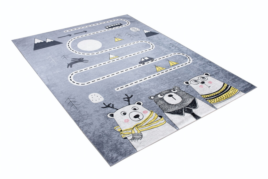 Area Rug Emma Children Grey Bears Street Anti-Slip