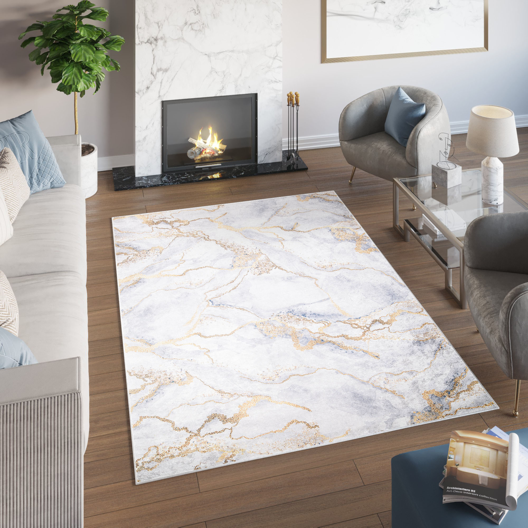 Area Rug Toscana Glamour Grey Gold Marble