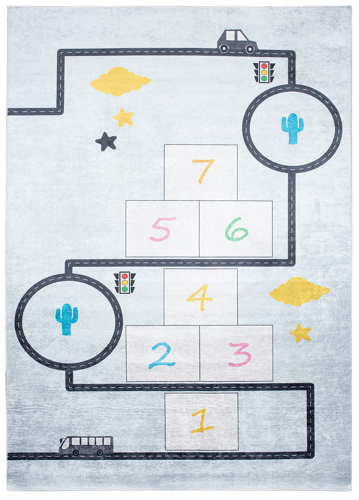 Area Rug Emma Children Blue Grey Hopscotch Anti-Slip